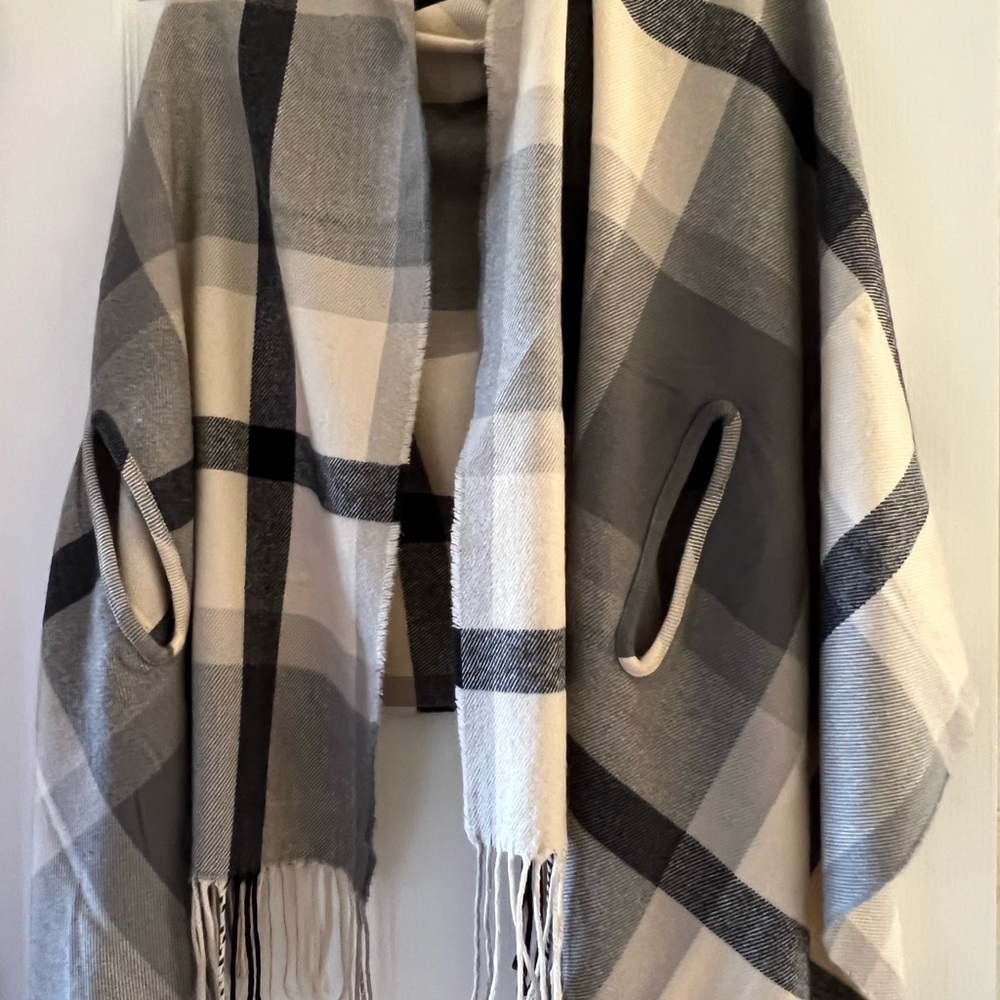 J. Crew Checkered Scarf in Gray and Cream